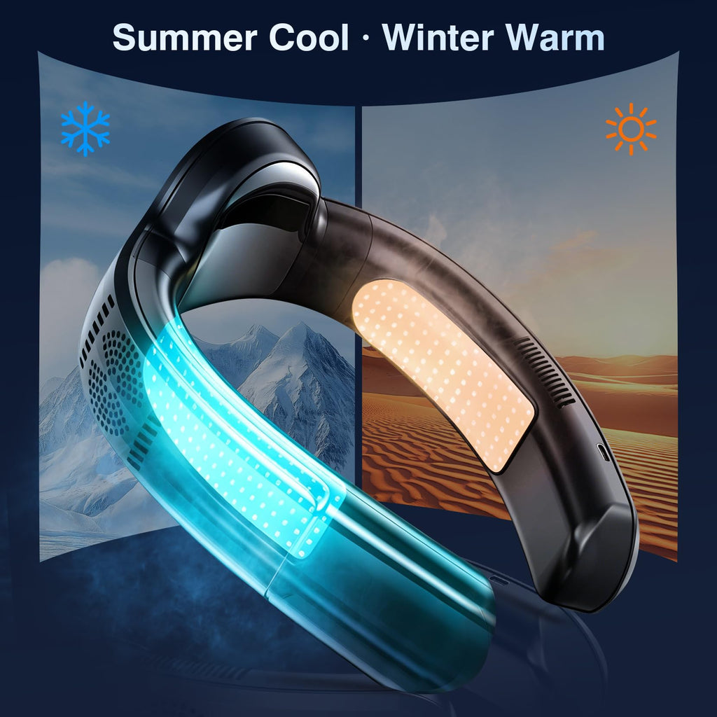 Portable Neck Air Conditioner Fan,Bladeless Fans,Long Endurance Limited Version Portable Neck Fan with LED Rechargeable Personal Neck Fans,3 Latest Cooler Plates,Quiet,Lightweight Neck Fans,Black