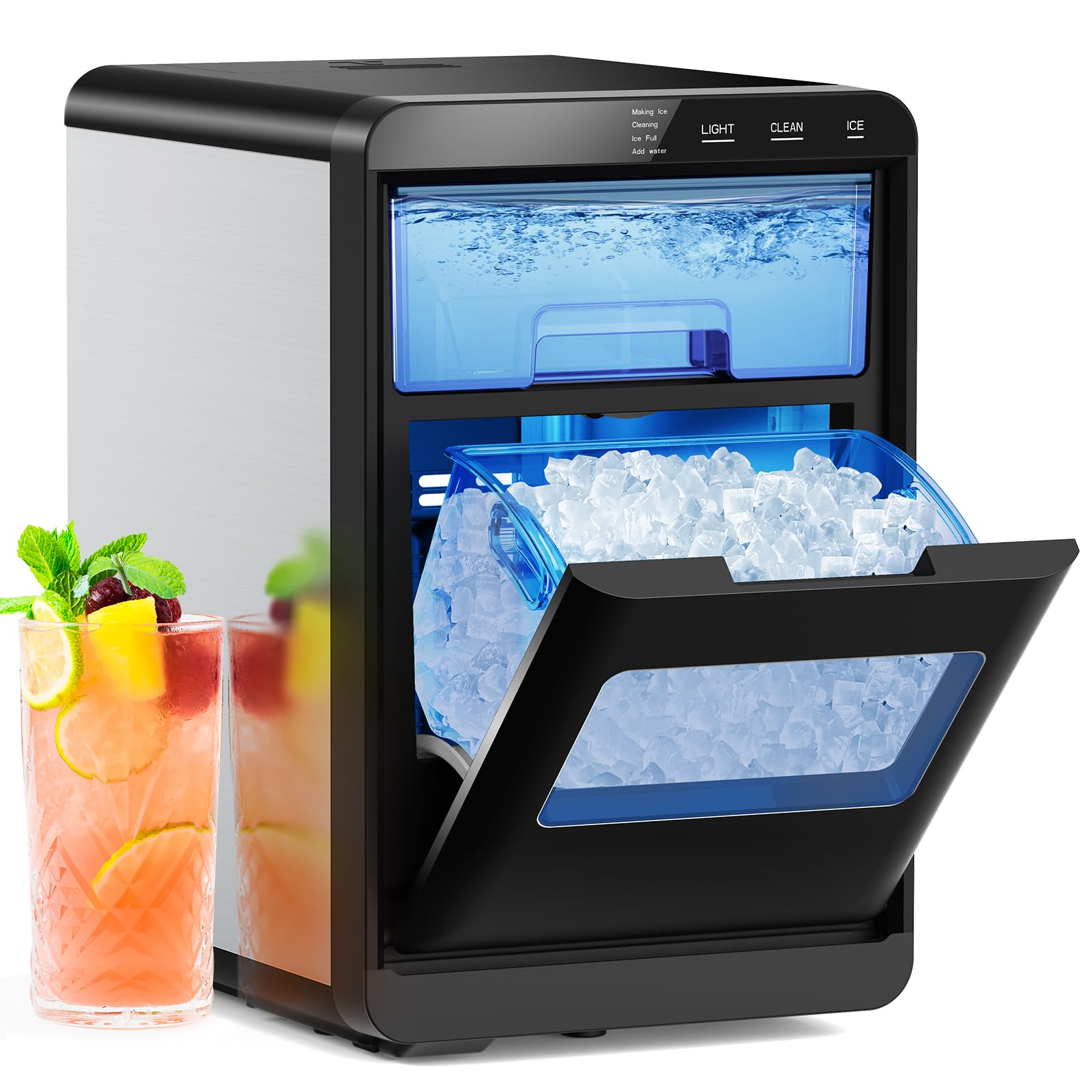 Ice Maker Countertop, Efficient Easy Carry Ice Machine, Self-Cleaning Ice Maker with Ice Scoop & Basket, 9pcs/ 6mins 26.6Lbs Per Day for Home/Office/Kitchen,Black