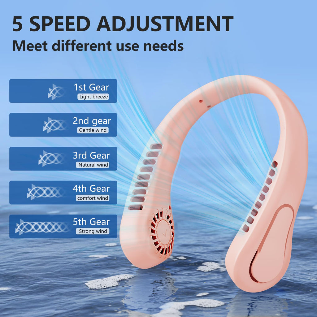Portable Neck Fan, 360° Cooling Personal Fan, 5 Speeds, USB Rechargeable Wearable Neck Fan, Hands Free Bladeless Fan for Travel, Mini Fan, Birthday Gift for Women Men, White