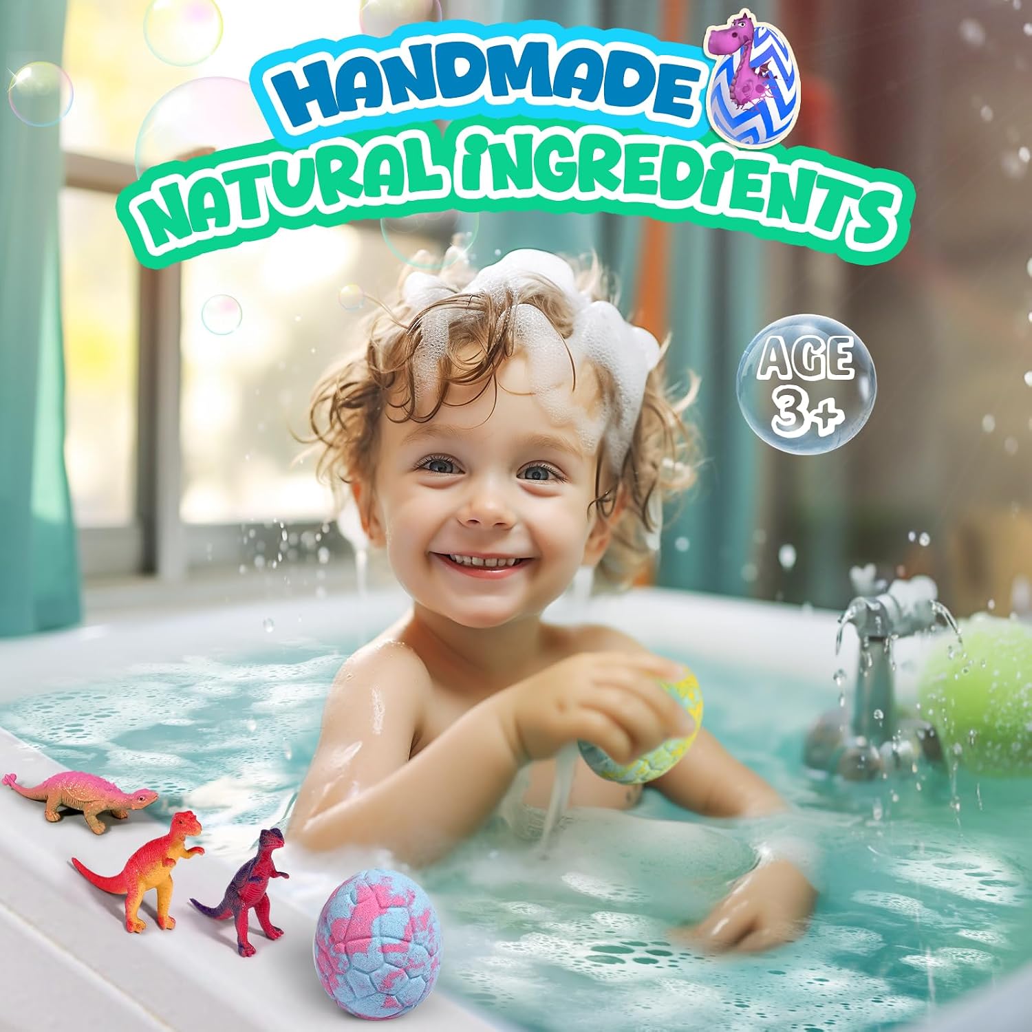 Bath Bombs for Kids with Dragon Toys Inside, Boo Basket Stuffers, Sanyi Dinosaur Toys Gifts for Kids 3-7, Dino Egg Fillers Bubble Bath Birthday Gifts Christmas Stocking Stuffers for Boys Toddler