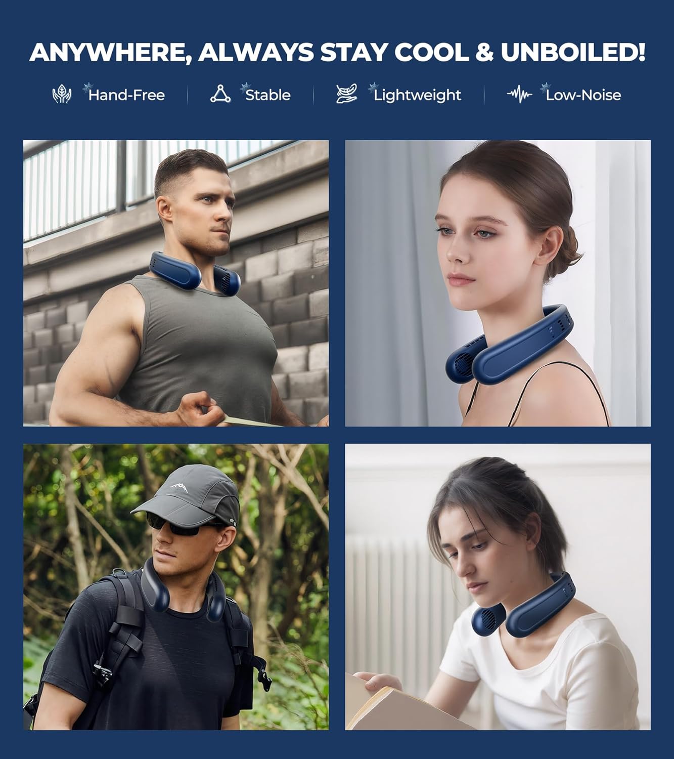 Neck Fan, 1s Fast Cooling Neck Cooler with Dual Ceramic Plates, 8H Long Runtime, 180° Adjustable Lightweight Bladeless Portable Personal Fan, Quiet Cooling for Outdoor Travel Camping Gym