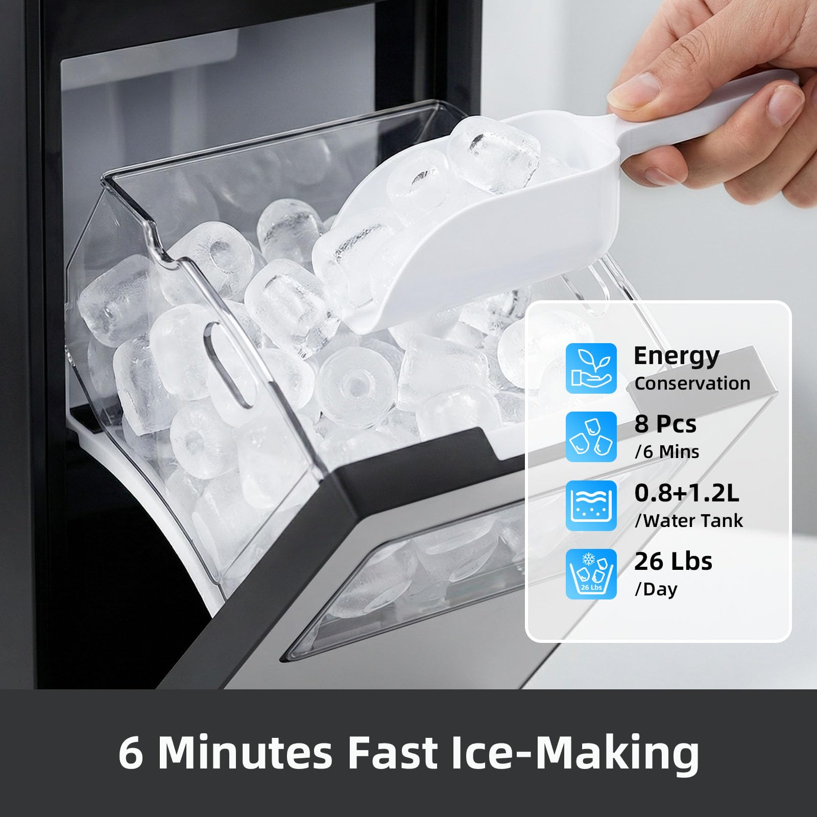 Antarctic Star Ice Maker, Portable Ice Machine with Self-Cleaning Function, 8 Cubes in 6 Mins Fast Countertop Ice Making, Compact Ice Maker for Home, Kitchen, RV, Travel, Matte Black