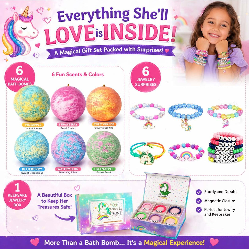 Bath Bombs for Kids with Surprise Inside - Organic Bath Fizzies with Toys Inside. All Natural, Gentle, and Kids Safe, Rainbow Spa Bath Fizz Balls, Birthday Gifts for Boys, Toddlers, Baby