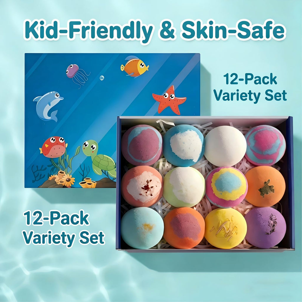 Bath Bombs with Toys Inside, 12 Pack Kids Bath Bombs with Surprise Inside, Play Fizz Bubble Bath Ball, Natural Organic Non Toxic Bath Bomb Gift Set for Boys Girls Toddler (12PcsBlue)