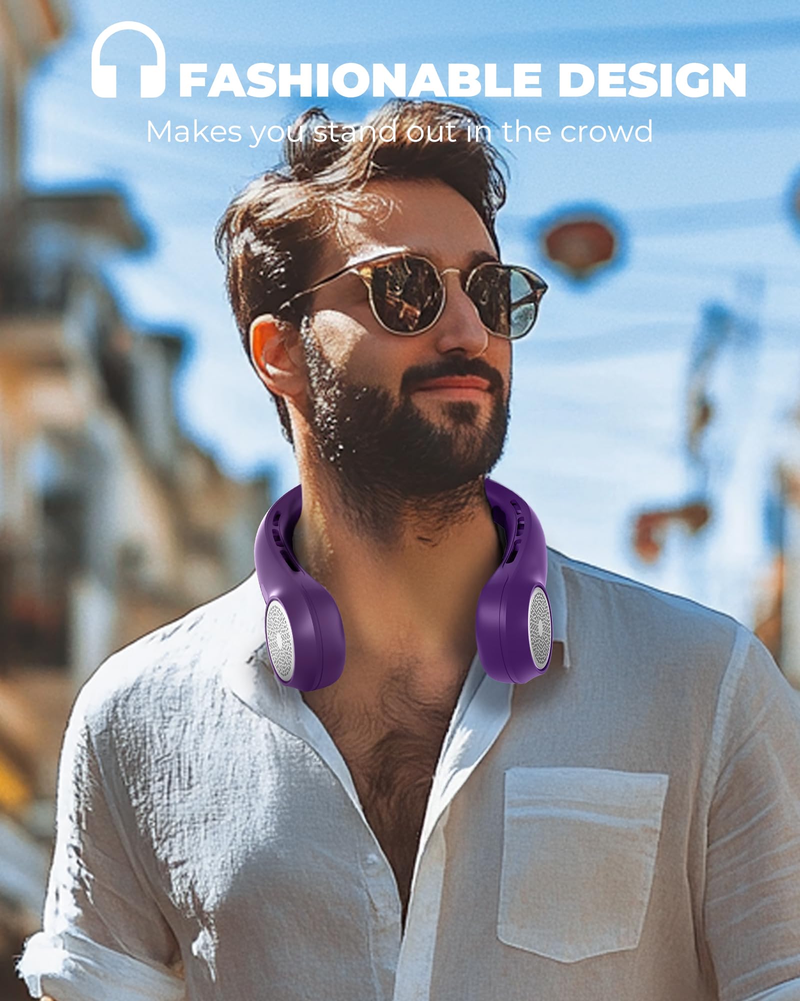 Neck Fan with 4000mAh Rechargeable Battery & LED Display, Portable Personal Cooler for Women/Men, 3-Speed Bladeless 360° Cooling Fans, Stylish Gift for Gym/Travel/Office, White