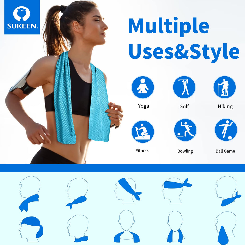 Sukeen 4Pack Cooling Towel (40"x12"),Ice Towel,Soft Breathable Chilly Towel,Microfiber Towel for Yoga,Sport,Running,Gym,Workout,Camping,Fitness,Workout & More Activities