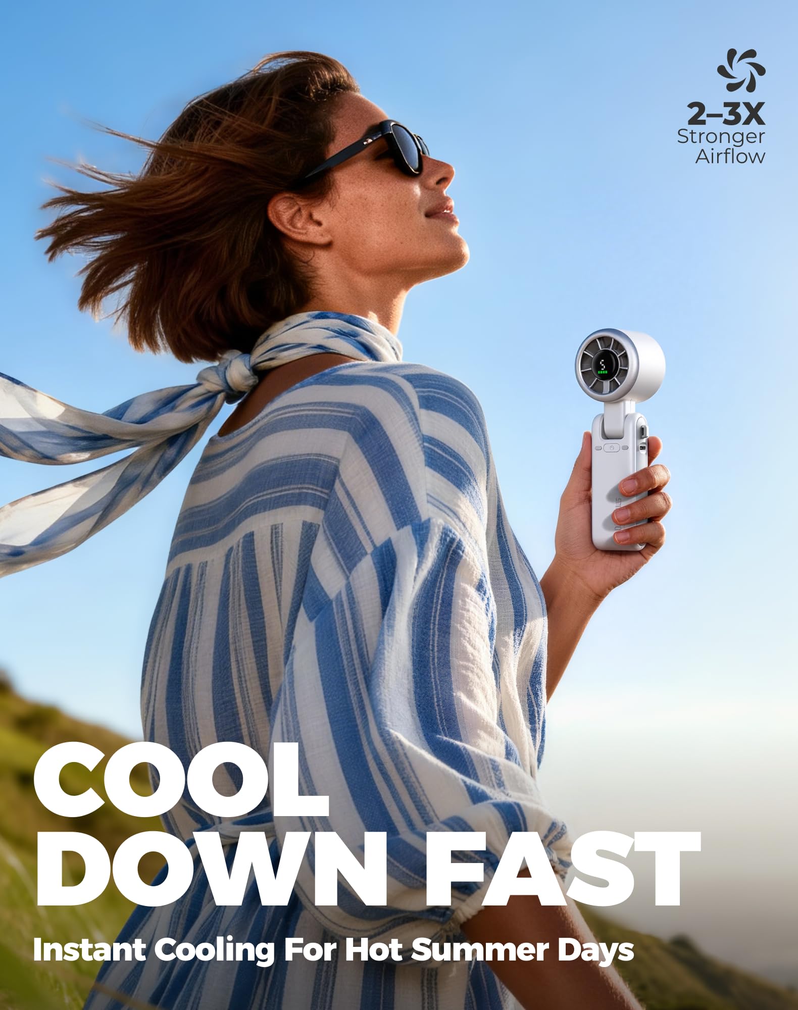 Diveblues Portable Handheld Turbo Fan | 3 IN 1 Hand/Neck/Desk Fan, Up to 12 Working Hours, 5 Gear Wind, Battery Operated, Travel, Working, Outdoor Activities