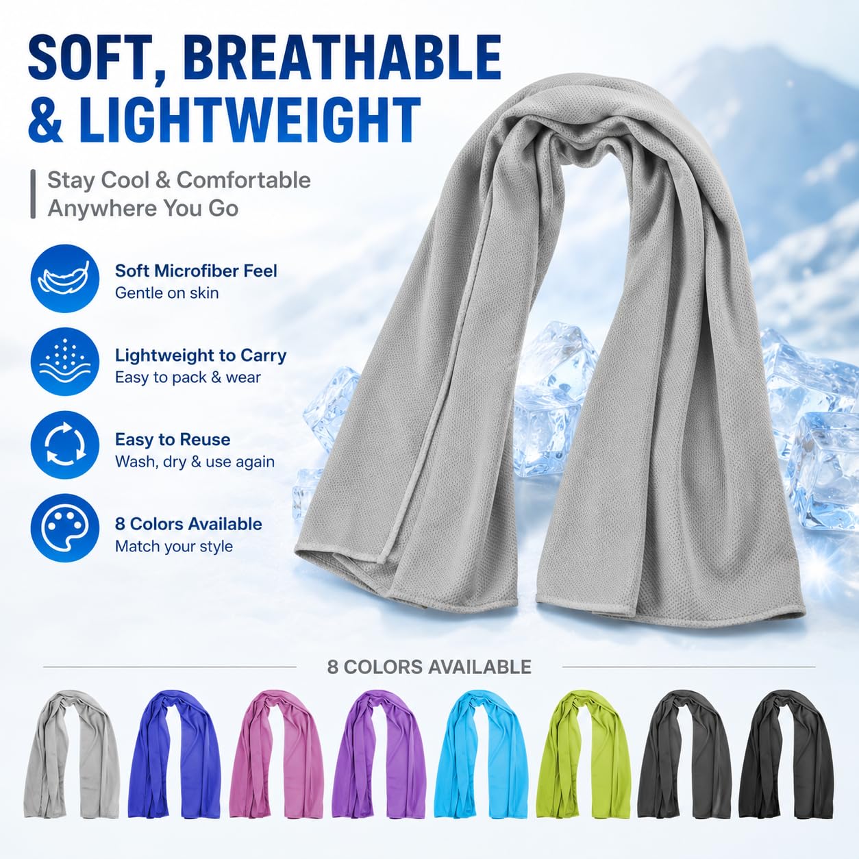 Cooling Towels 43.3" x 15.7" - Ice Towel, Sweat Towel, Cooling Towels for Neck & Face & Cooling Neck Wraps for Summer Heat - Neck Cooler for Quick Cool Down for Gym, Running, Golf, Yoga & Sports