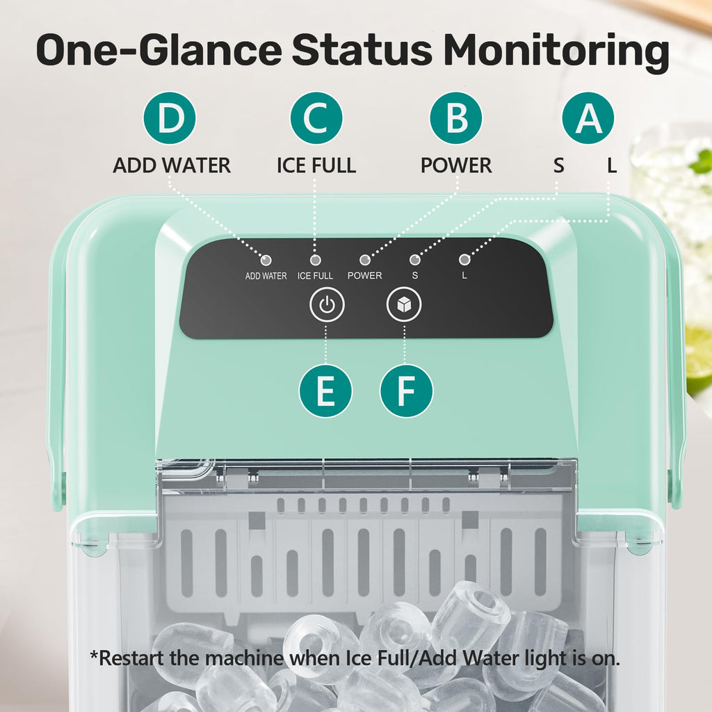 OLIXIS Countertop Ice Maker with Self-Cleaning, Portable Ice Maker Machine with Scoop, 26Lbs/24H, 9 Cubes in 6 Mins, 2 Sizes of Bullet for Home, Kitchen, Office, White