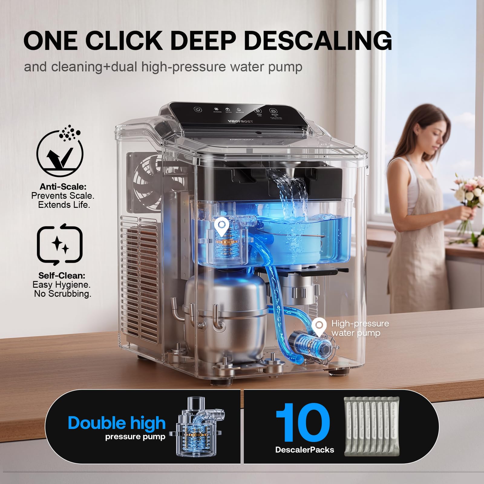 Nugget Ice Maker Countertop, Pellet Ice Makers Soft Chewable Ice 35lbs/Day, Premium Stainless Steel Ice Maker Machine Ready in 6 Mins with Scoop, Touch Screen & Auto Ice Drop for Home Kitchen Office