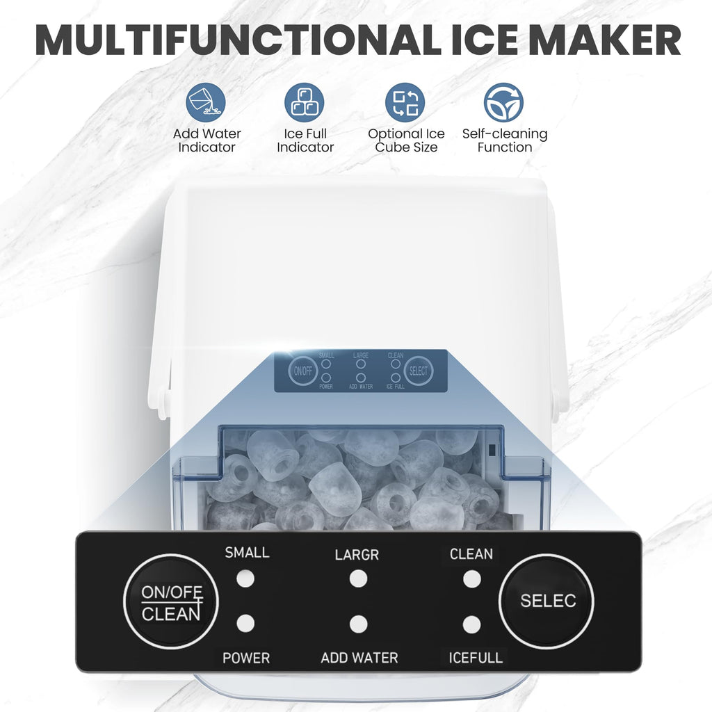 DUMOS Countertop Ice Maker with Handle, 26lbs/24H Portable Ice Machine | 9 Bullet Cubes Ready in 6 Mins, Self-Cleaning, Quiet Compact for Home, Kitchen, RV, Camping, Bright Black