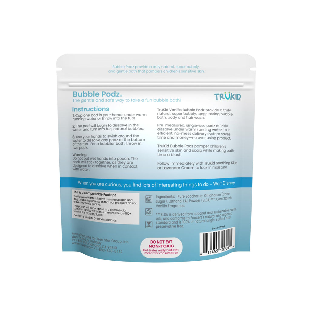 TruKid Bubble Podz Bubble Bath for Kids, Toddlers, & Babies, Tear Free Gentle & Refreshing Bath Bomb for Sensitive Skin with Natural Moisturizers, Non-Toxic, pH Balanced, Lavender Scent (10 Podz)