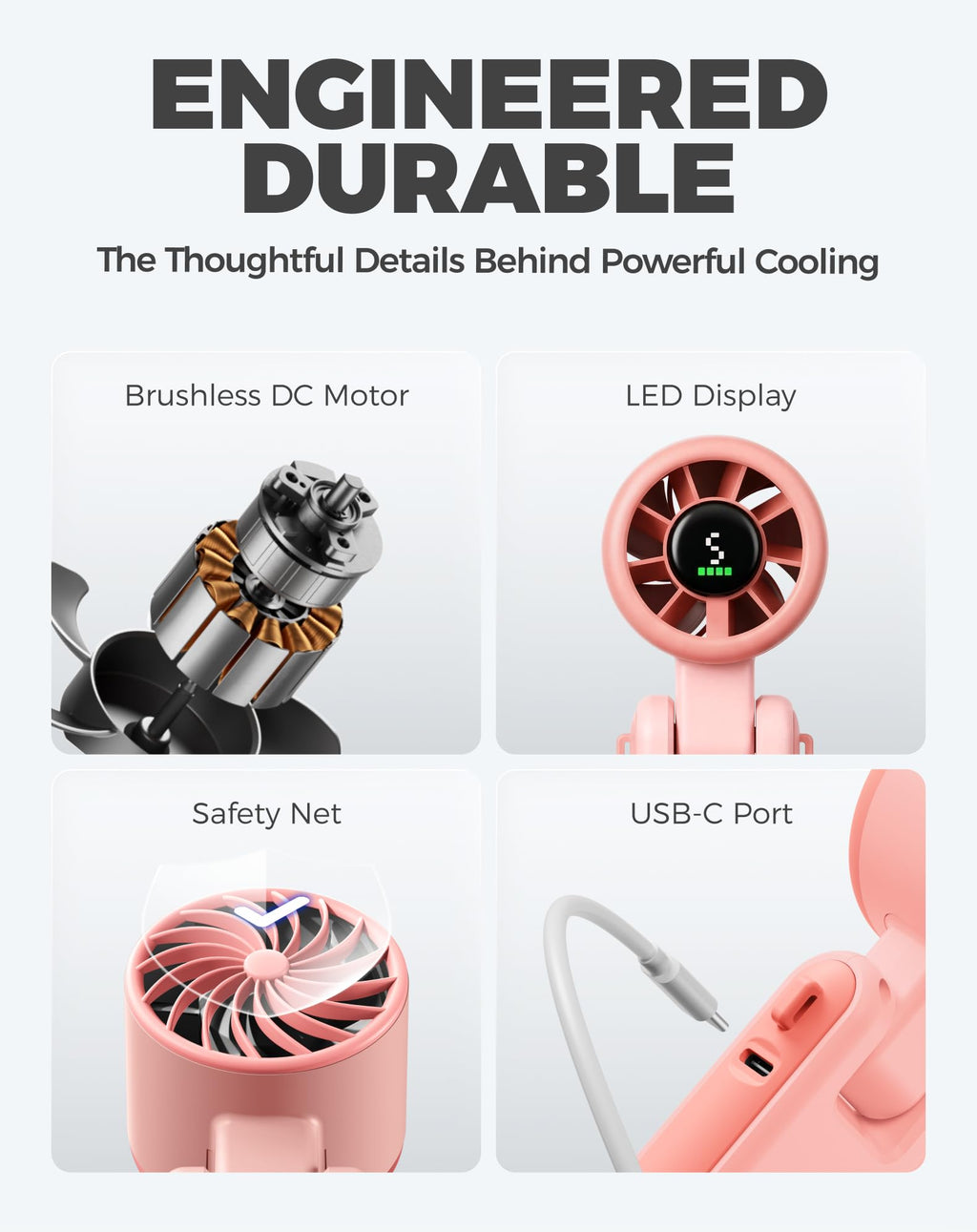 Diveblues Portable Handheld Turbo Fan | 3 IN 1 Hand/Neck/Desk Fan, Up to 12 Working Hours, 5 Gear Wind, Battery Operated, Travel, Working, Outdoor Activities