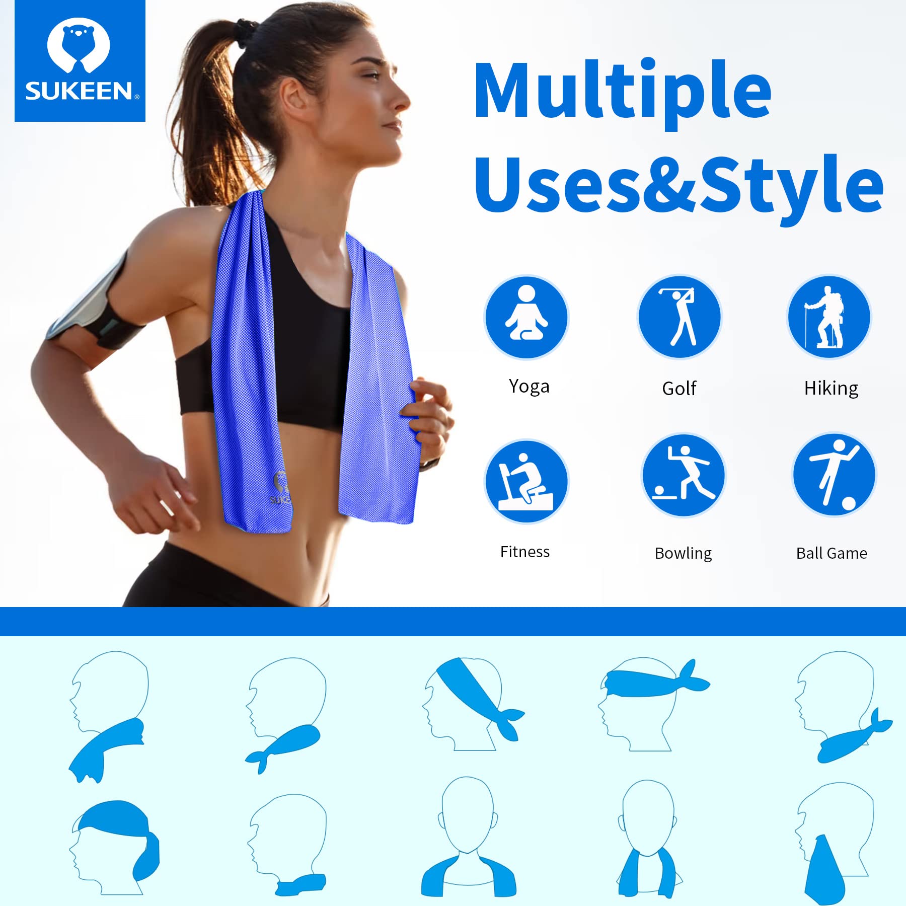 Sukeen 4Pack Cooling Towel (40"x12"),Ice Towel,Soft Breathable Chilly Towel,Microfiber Towel for Yoga,Sport,Running,Gym,Workout,Camping,Fitness,Workout & More Activities