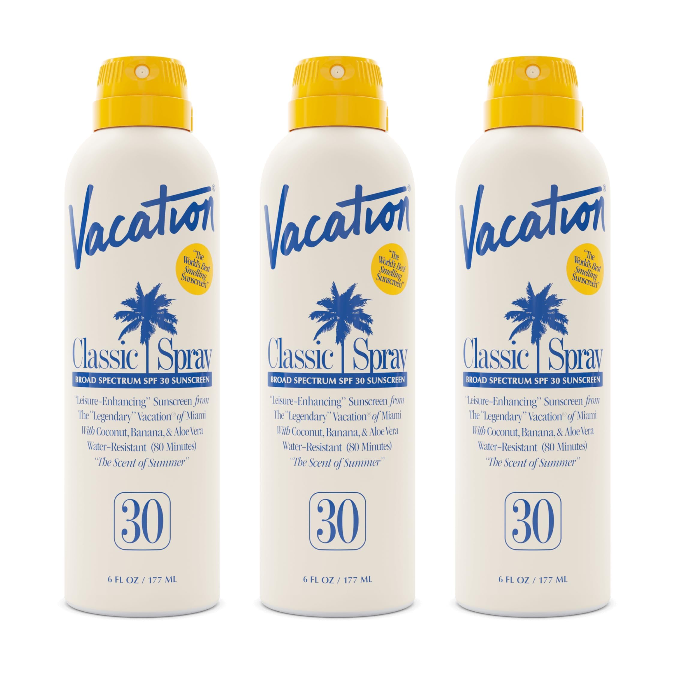 Vacation Classic SPF 50 Sunscreen Spray, 6 Fluid Ounces, Pack of 3 - Broad Spectrum, Lightweight, Transparent on All Skin Tones, Water-Resistant, Vegan, Dermatologist-Tested