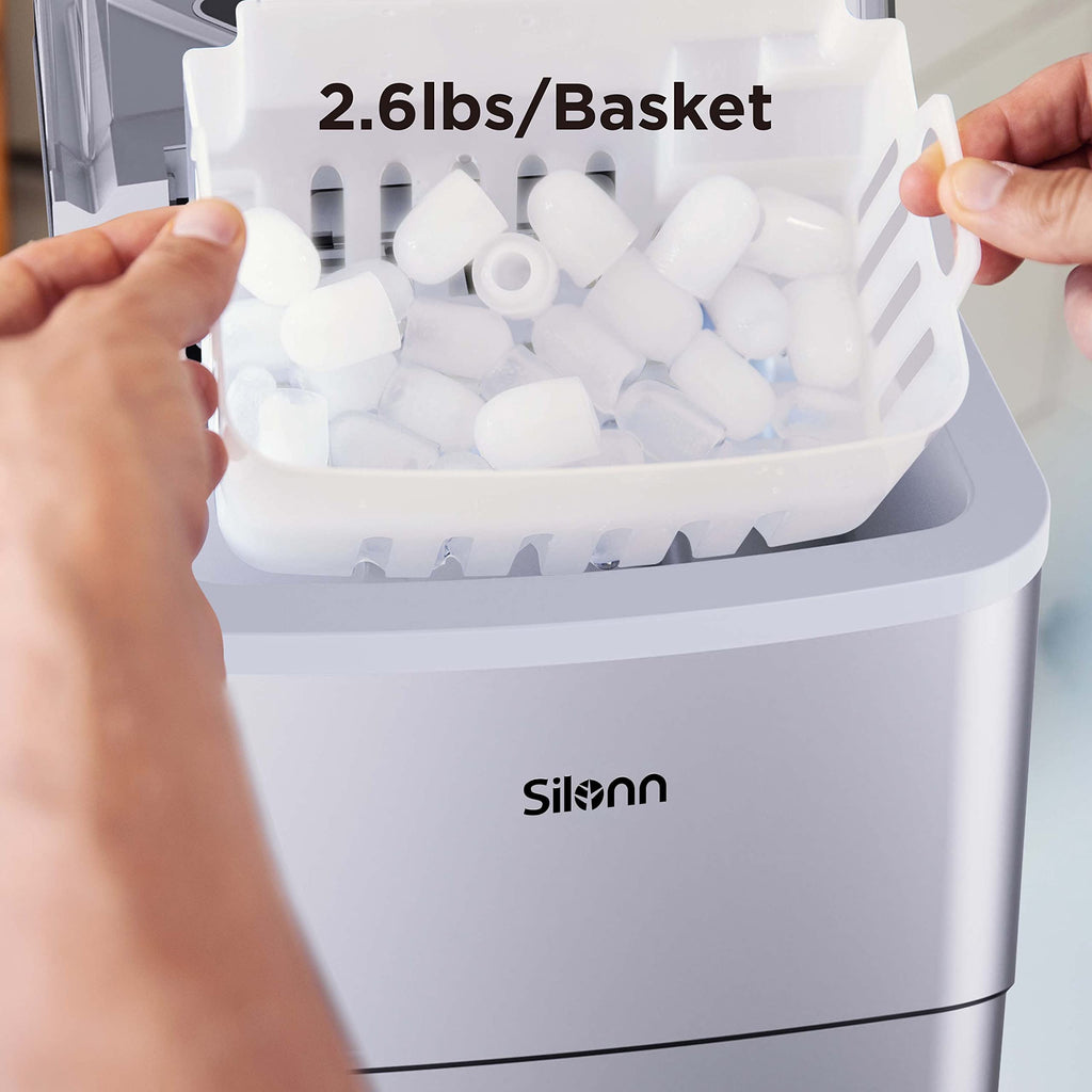 Silonn Nugget Ice Maker Countertop, Pellet Ice Machine with Self-Cleaning Function, Sonic Ice Maker Produces 36lbs of Chewable Ice in 24 Hours, Ideal for Home Kitchen and Office (Black)