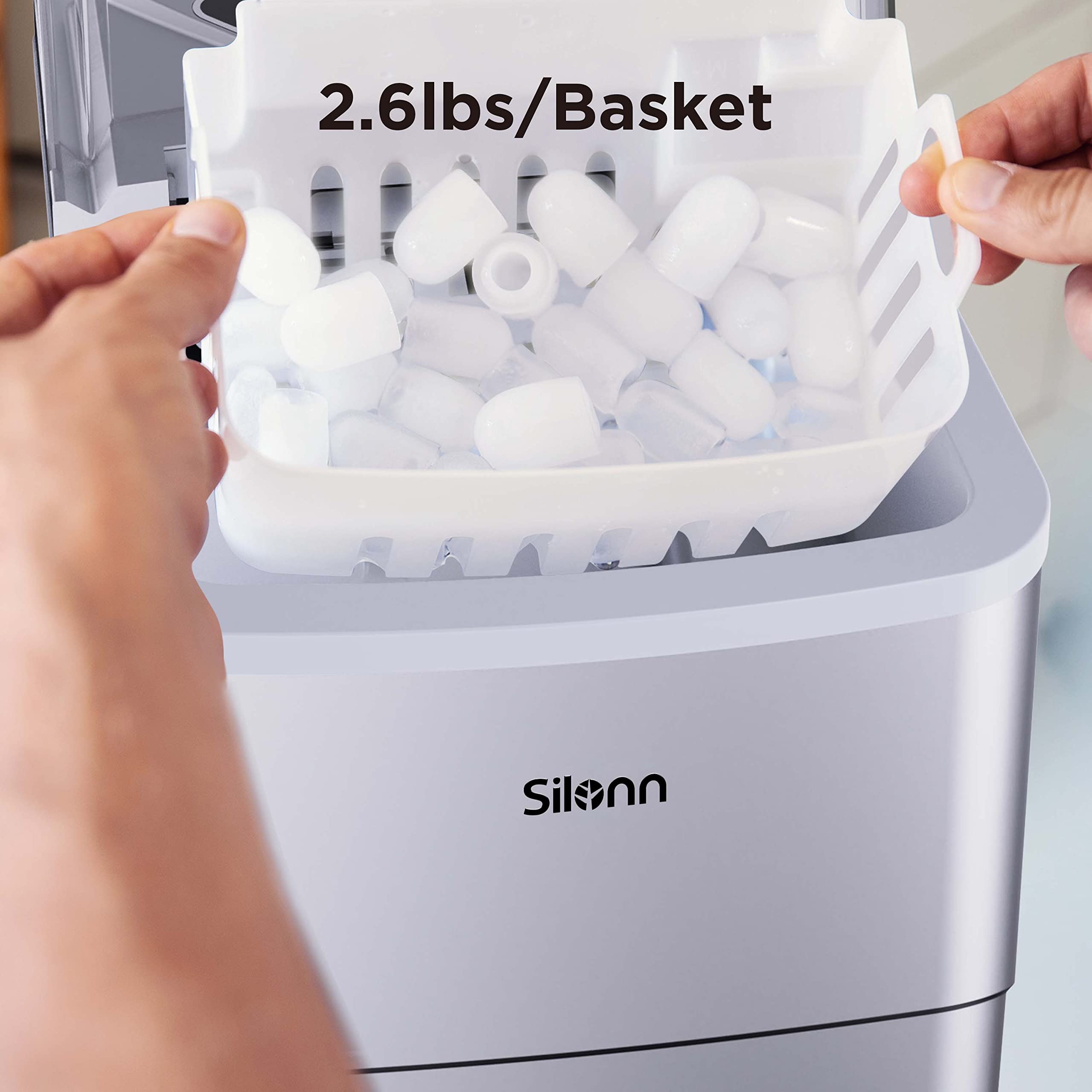 Silonn Nugget Ice Maker Countertop, Pellet Ice Machine with Self-Cleaning Function, Sonic Ice Maker Produces 36lbs of Chewable Ice in 24 Hours, Ideal for Home Kitchen and Office (Black)
