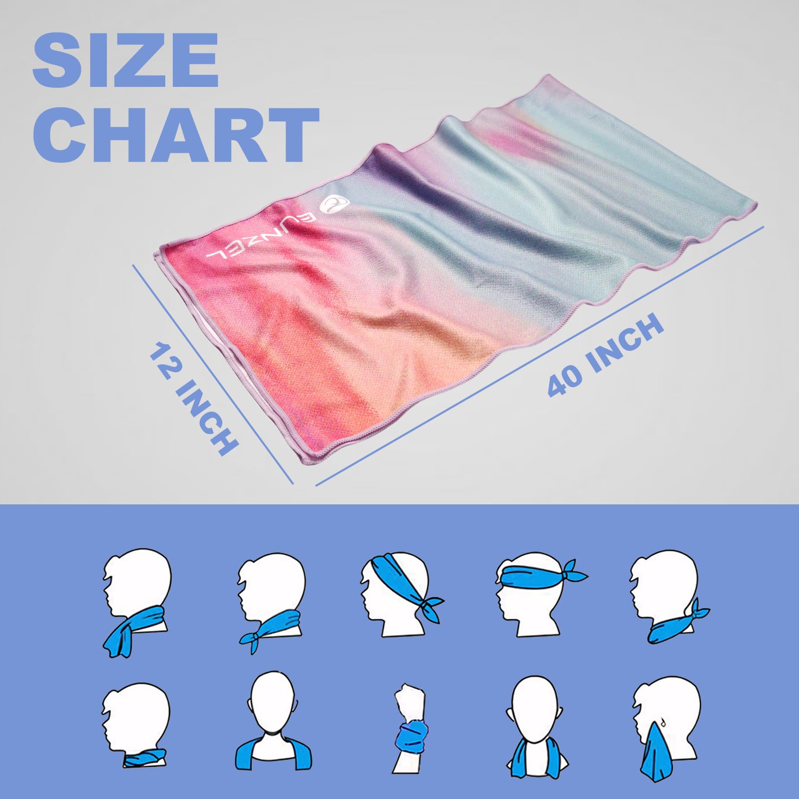 Eunzel Cooling Towel, Ice Towel for Neck, Soft Microfiber Chilly Towel Stay Cool for Sports, Yoga, Running, Gym, Workout, Biking, Camping & Outdoor Activities 40"x12"