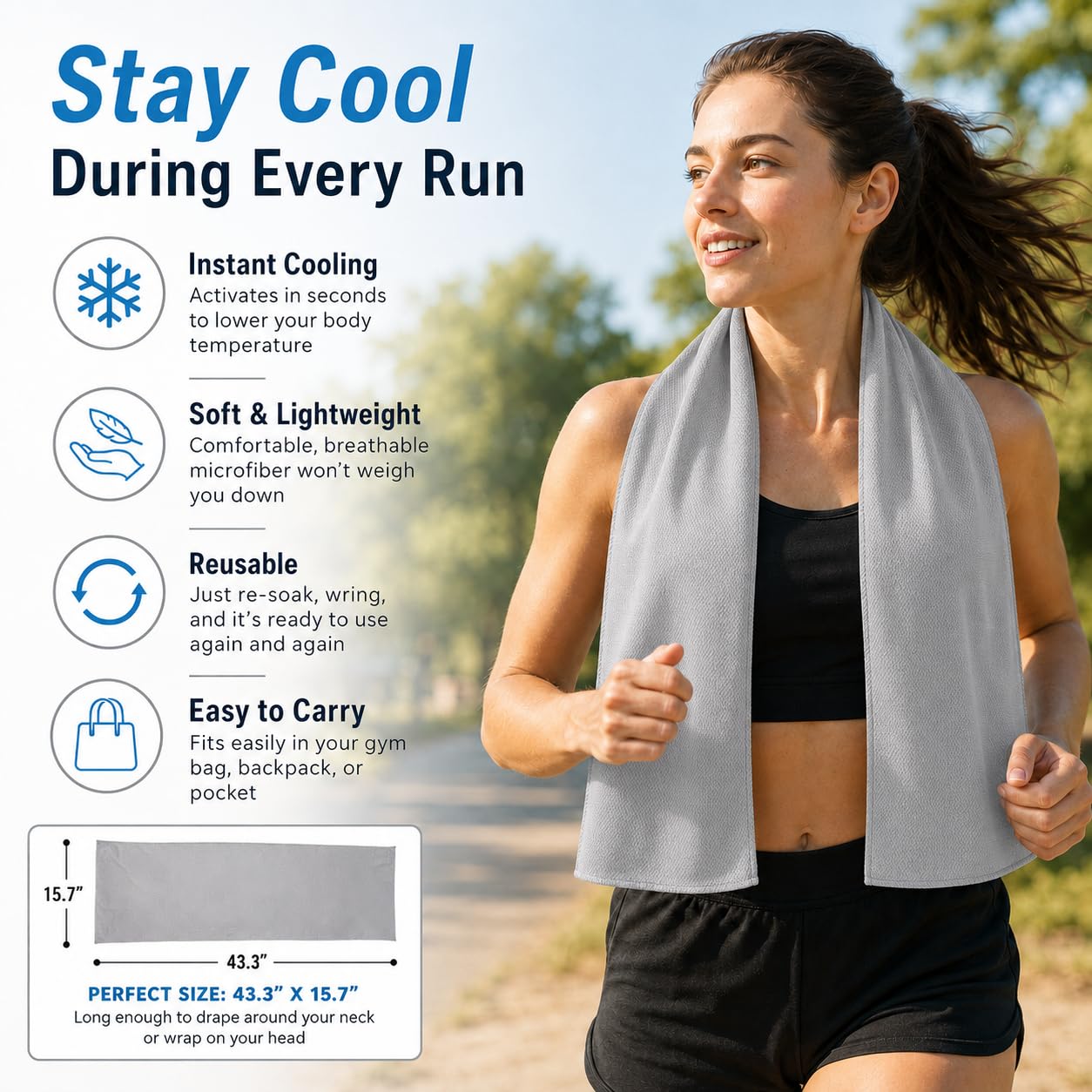 Cooling Towels 43.3" x 15.7" - Ice Towel, Sweat Towel, Cooling Towels for Neck & Face & Cooling Neck Wraps for Summer Heat - Neck Cooler for Quick Cool Down for Gym, Running, Golf, Yoga & Sports