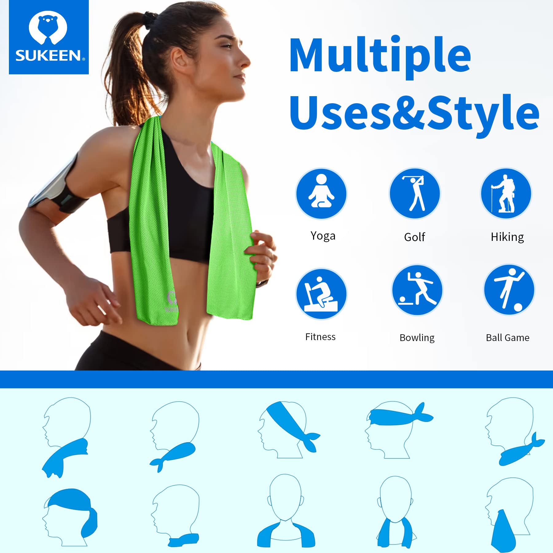 Sukeen 4Pack Cooling Towel (40"x12"),Ice Towel,Soft Breathable Chilly Towel,Microfiber Towel for Yoga,Sport,Running,Gym,Workout,Camping,Fitness,Workout & More Activities
