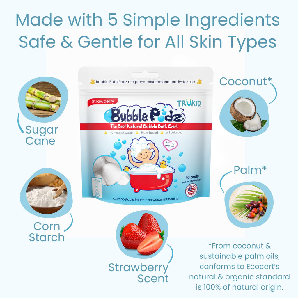 TruKid Bubble Podz Bubble Bath for Kids, Toddlers, & Babies, Tear Free Gentle & Refreshing Bath Bomb for Sensitive Skin with Natural Moisturizers, Non-Toxic, pH Balanced, Lavender Scent (10 Podz)