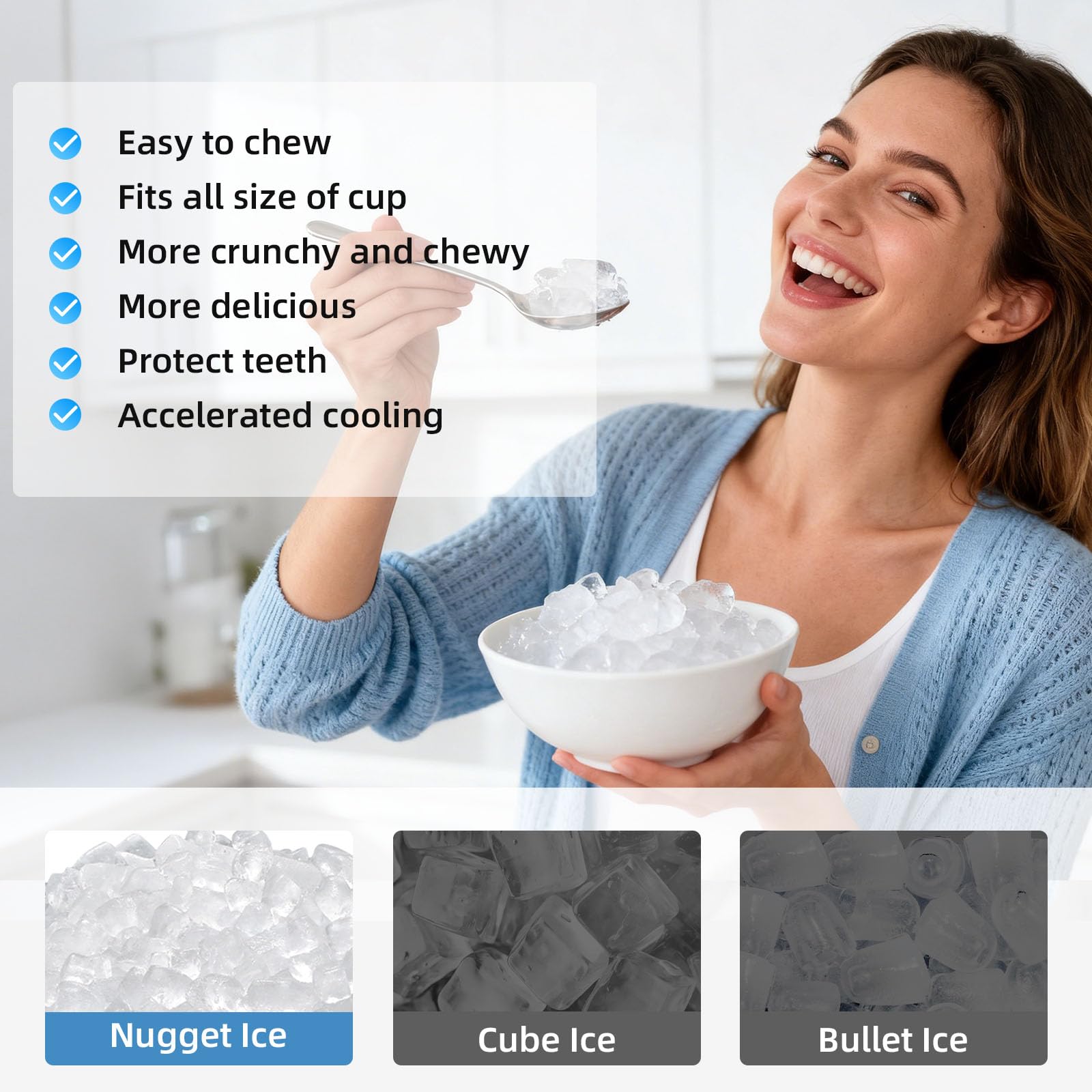 Antarctic Star Nugget Ice Makers Countertop, Pebble Ice Machine with Chewable Pellet Ice, 35Lbs/24H, Self-Cleaning, Sonic Ice, One-Click Operation, for Kitchen,Party Stainless Steel Silver
