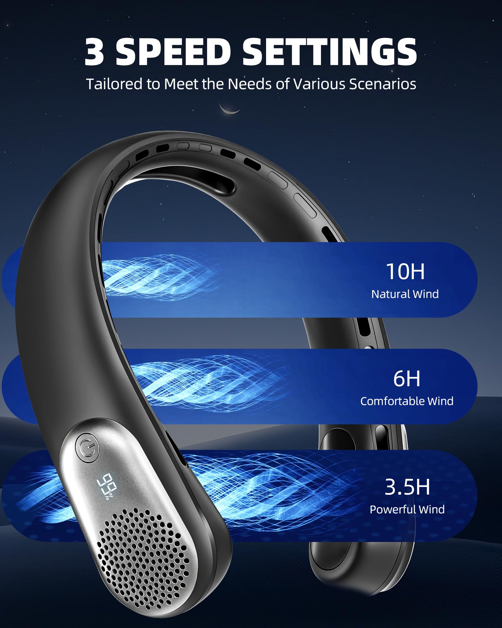Neck Fan, Portable 4000 mAh Battery Operated Personal Fan with LED Display, 3 Wind Speed, Fast Cooling, Fast Cooling,USB Rechargeable Fan for Women Outdoor Purple