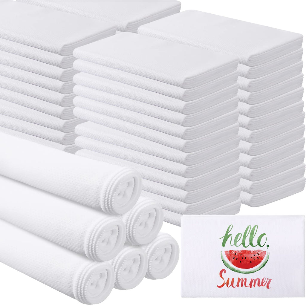 BBTO 6 Count Sublimation Cooling Towels Bulk for Sports 40"x12" White Golf Sweat Gym Towel Ice Breathable Soft Chilly Microfiber Sweat Rags for Neck Face Body Hot Weather Workout Sports