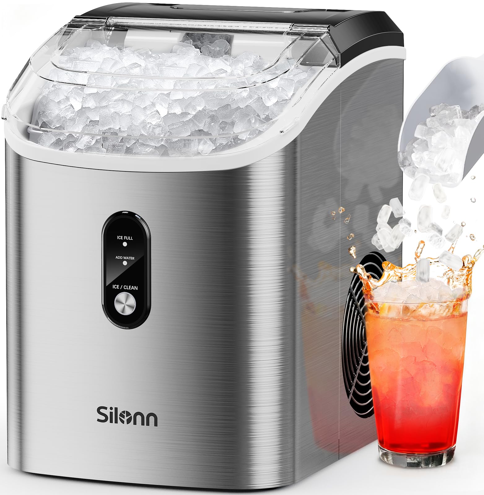 Silonn Nugget Ice Maker Countertop, Pellet Ice Machine with Self-Cleaning Function, Sonic Ice Maker Produces 36lbs of Chewable Ice in 24 Hours, Ideal for Home Kitchen and Office (Black)