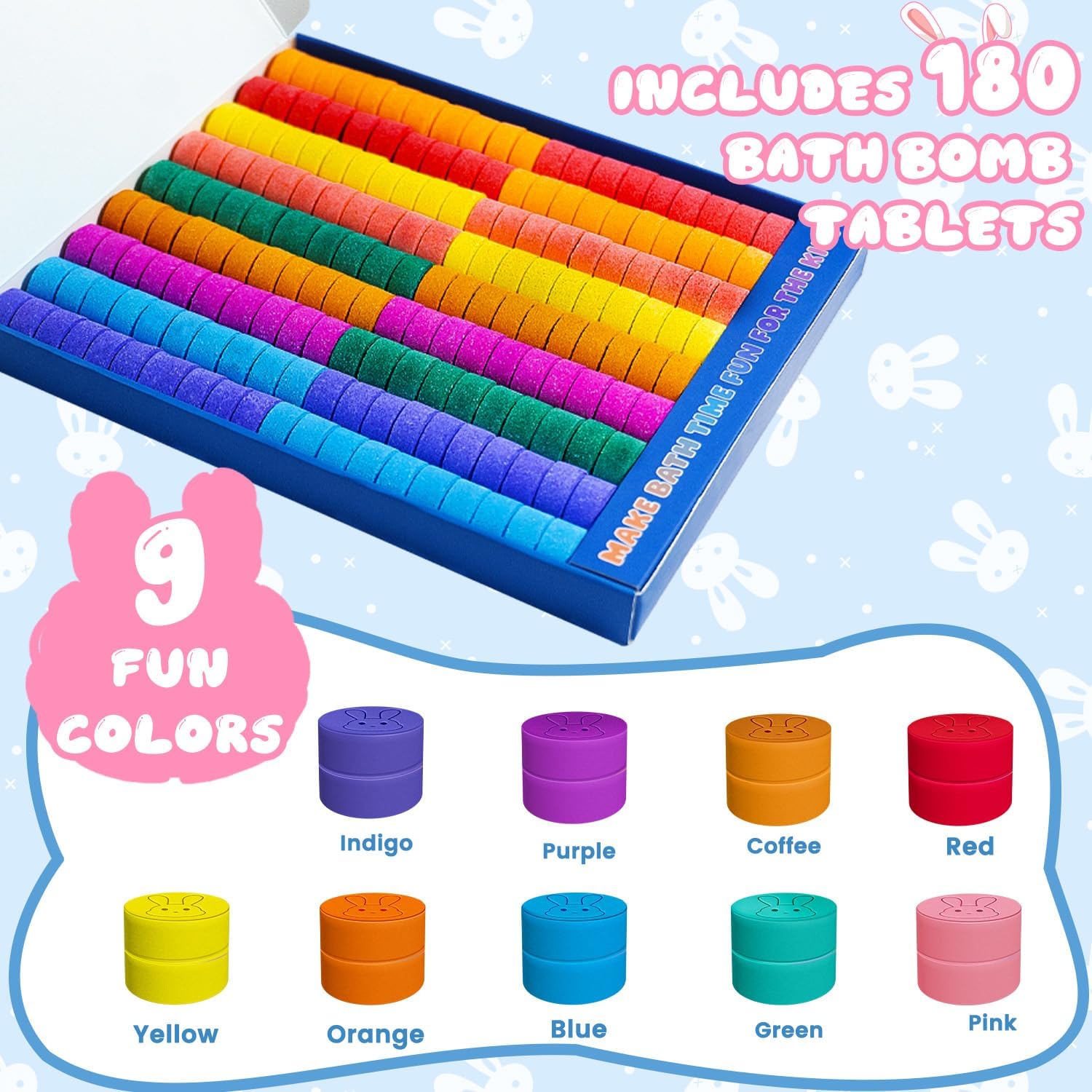 Bath Bombs for Kids, STEM 180 Mini Color Tablet in 9 Bright Colors for Creative Bathtub Art Bath Toys Fun Colorful Bath Scientific Experiment for Boys Girls Fizz Balls