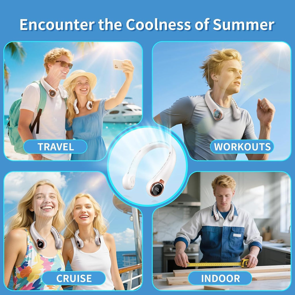 Portable Neck Fan with 6000mAh USB - Rechargeable Battery, Ultra-Light Bladeless Neck Fan LED Display, 360° Cooling Wearable Fan, 3 Speeds-Black