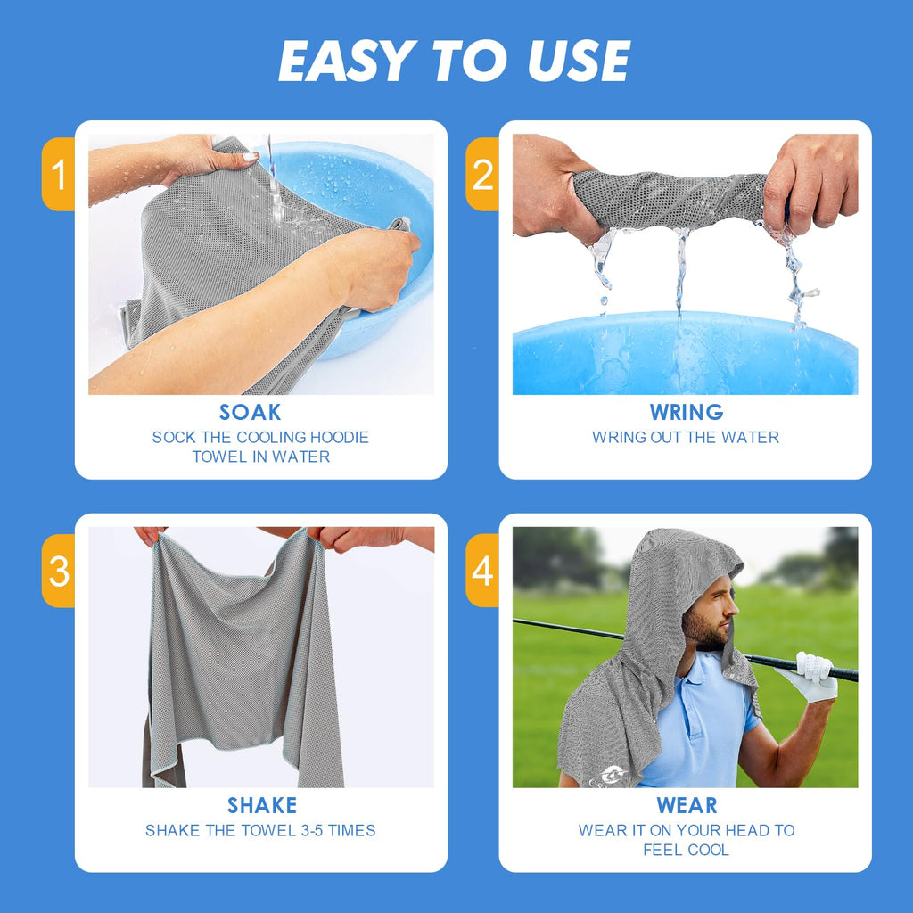 CSITE Cooling Hoodie Towels, Instant Cooling Towels for Neck and Face, UPF 50 Sun Protection, Ice Towel for Hot Weather, Head Towel for Sports, Camping, Cycling & More Activities