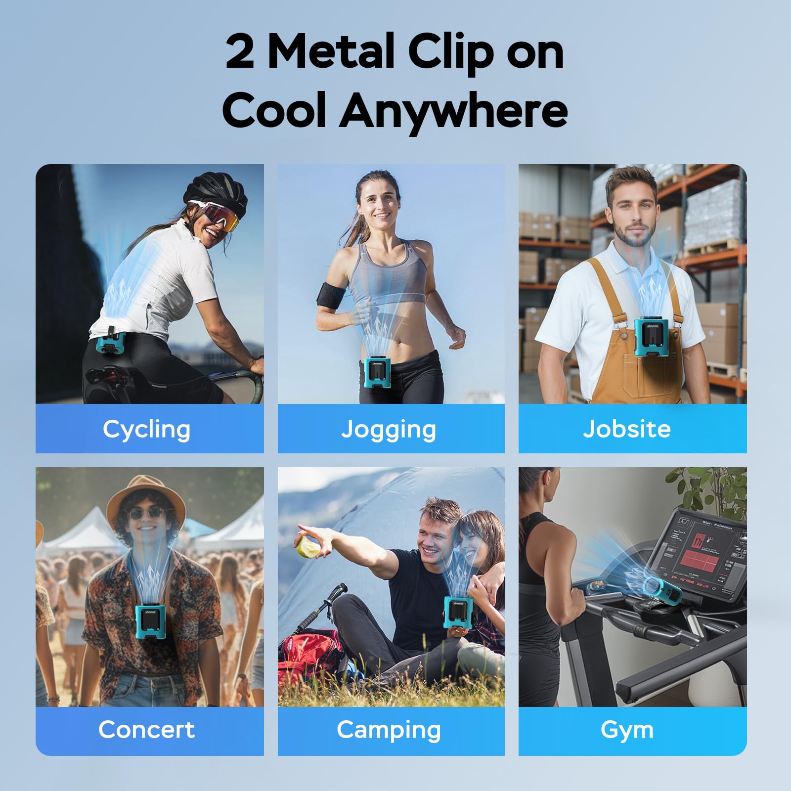 AMACOOL Portable Waist Fan Clip On, MAX 40H Work Time, 10000mAh Rechargeable Wearable Shirt Fan with Light, 16000RPM Powerful 5 Speed Belt Fans Personal Cooling Fans for Outdoor Jobsite Camping Travel