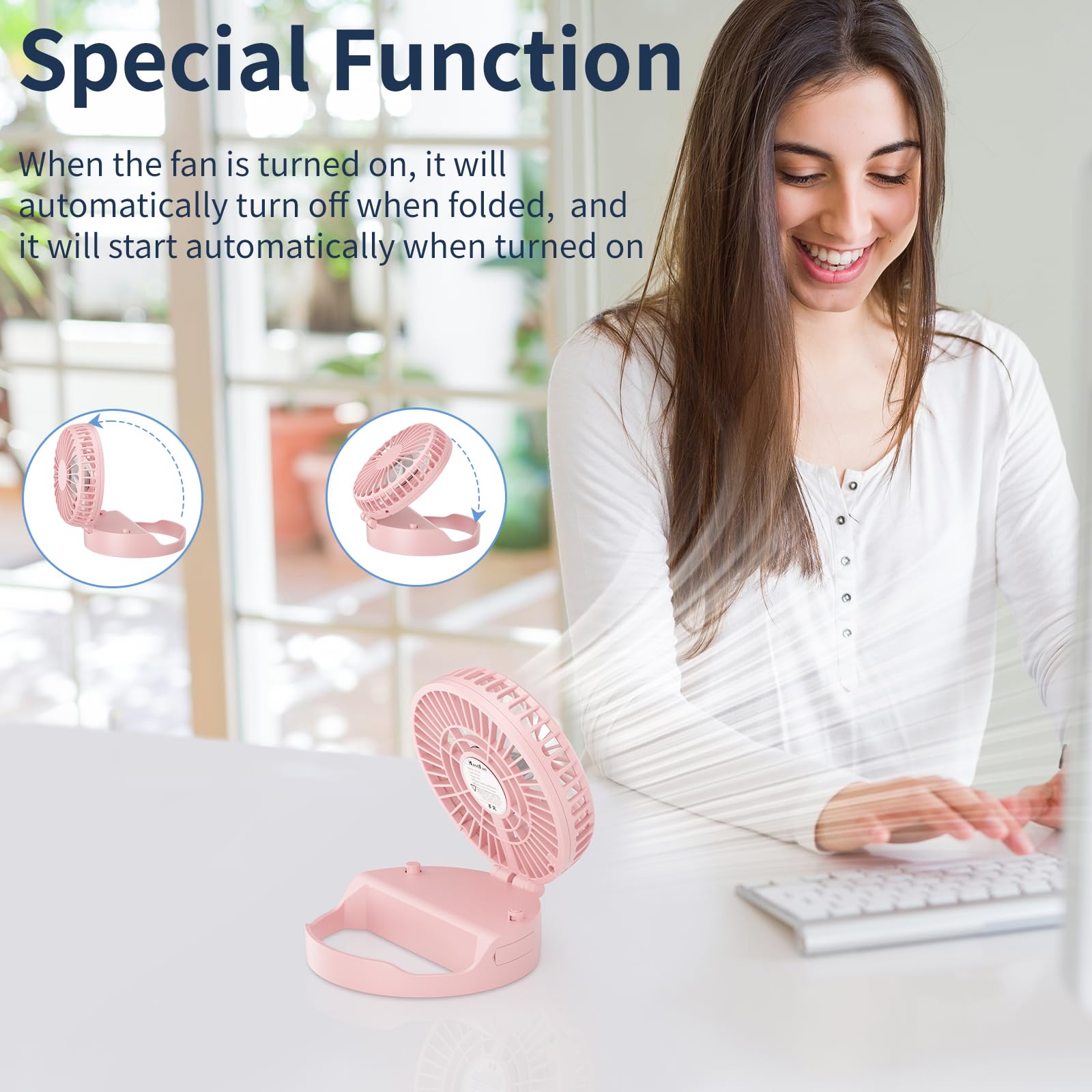 HandFan 10000mAh Neck Fan, 360° Rotation Hands Free Portable Fans for your Neck, 48h Lasting Rechargeable Battery Operated Wearable Necklace Personal Cool Fans for Travel/Disney/Sports/Cycling/Hiking