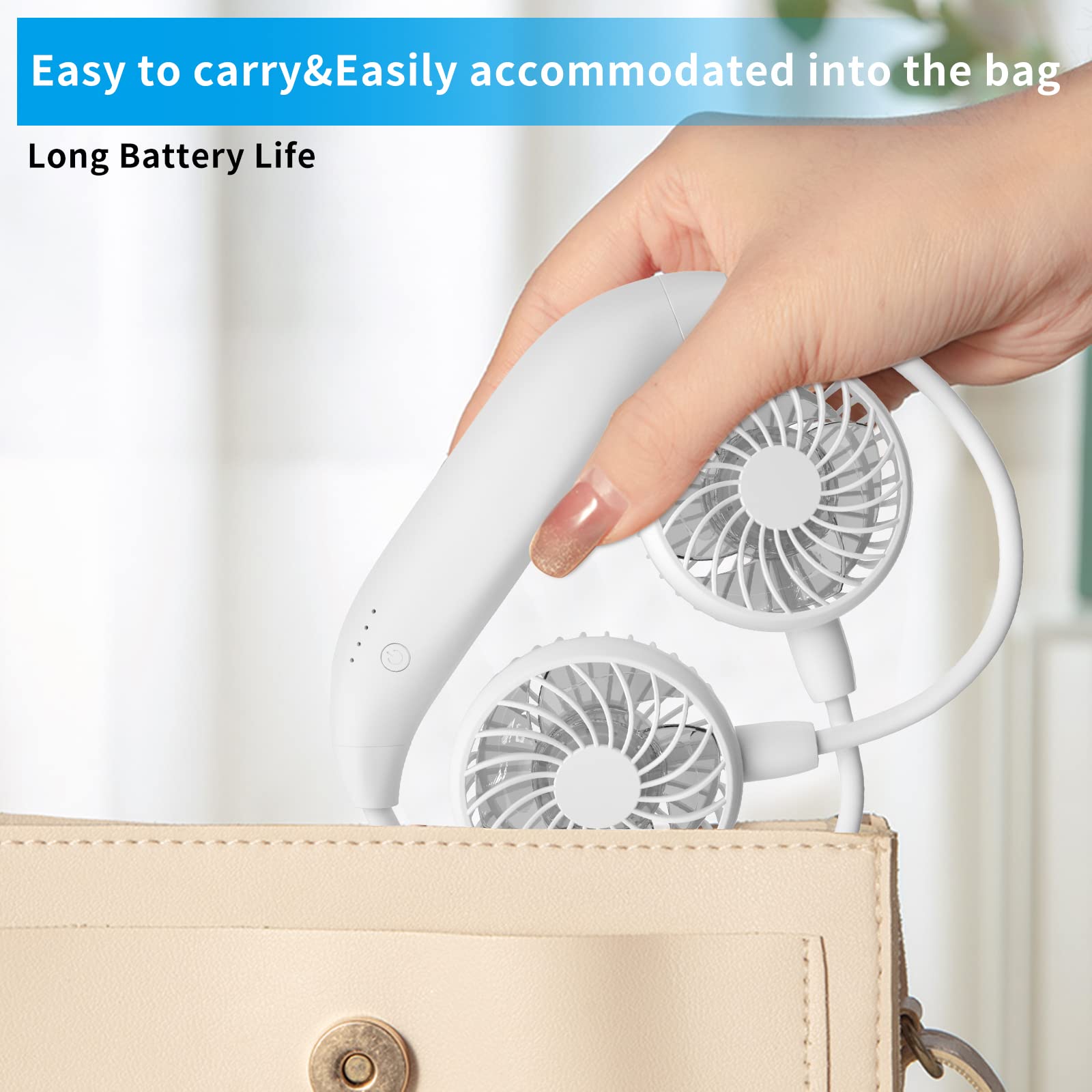 HandFan 10000mAh Neck Fan, 360° Rotation Hands Free Portable Fans for your Neck, 48h Lasting Rechargeable Battery Operated Wearable Necklace Personal Cool Fans for Travel/Disney/Sports/Cycling/Hiking