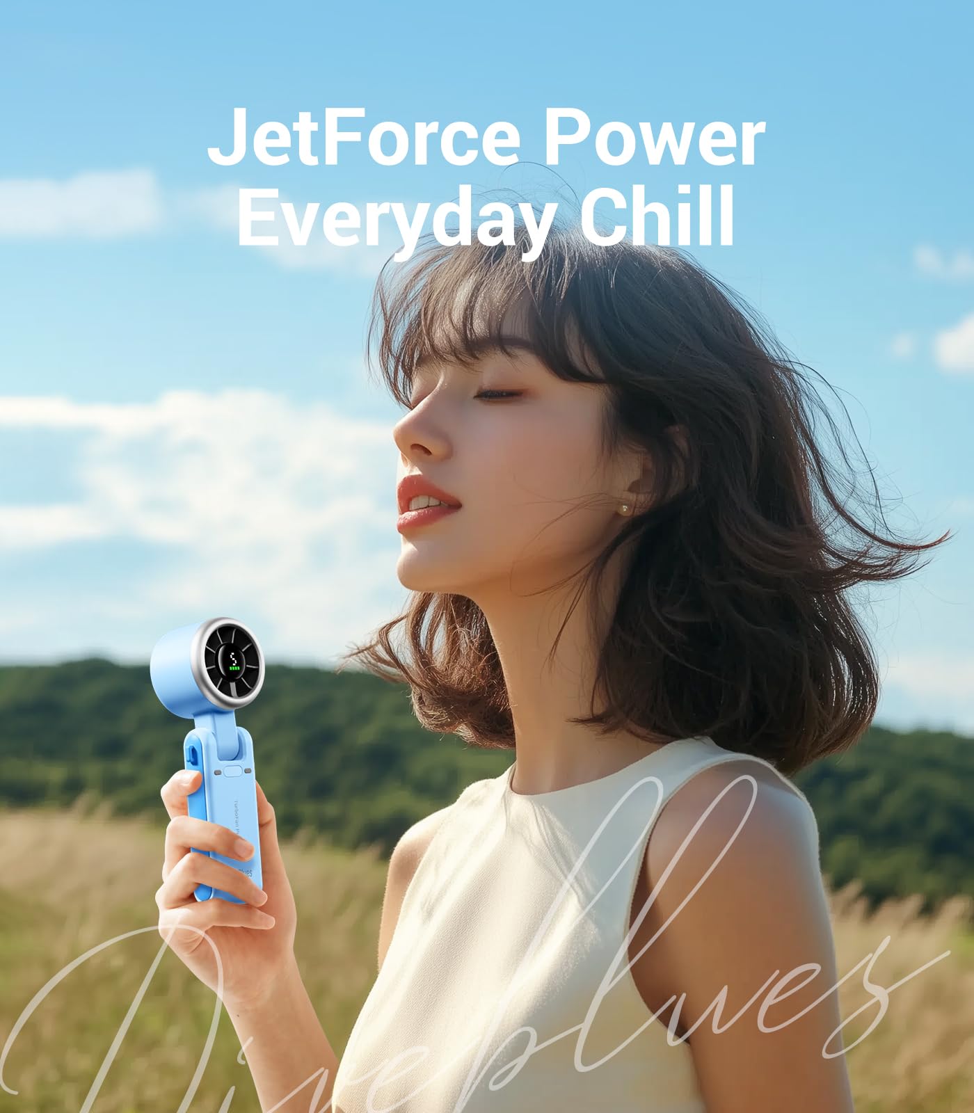 Diveblues Portable Handheld Turbo Fan | 3 IN 1 Hand/Neck/Desk Fan, Up to 12 Working Hours, 5 Gear Wind, Battery Operated, Travel, Working, Outdoor Activities