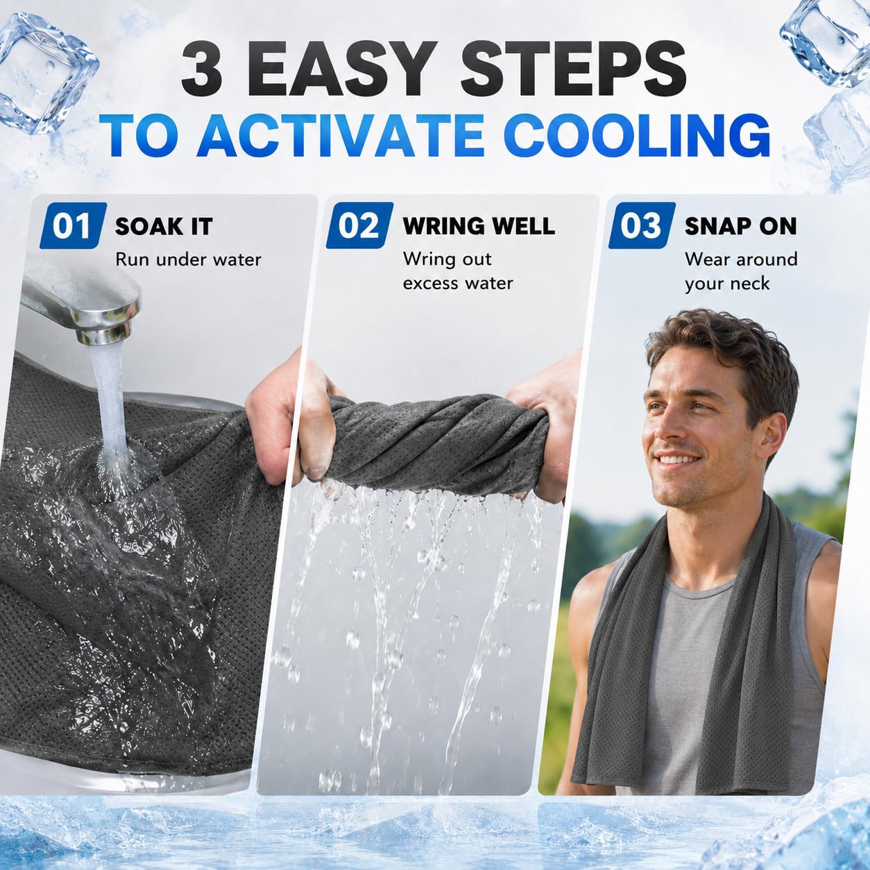 Cooling Towels 43.3" x 15.7" - Ice Towel, Sweat Towel, Cooling Towels for Neck & Face & Cooling Neck Wraps for Summer Heat - Neck Cooler for Quick Cool Down for Gym, Running, Golf, Yoga & Sports