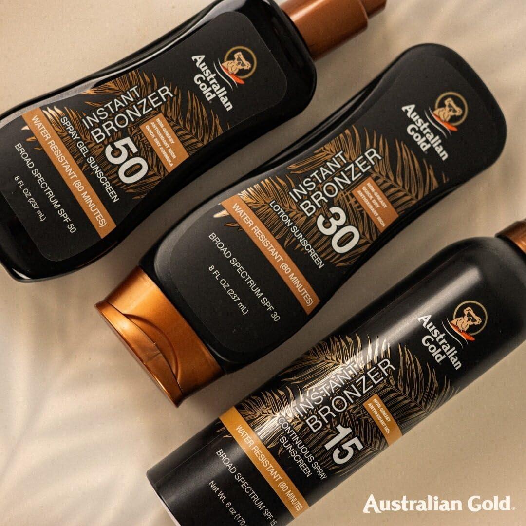 Australian Gold Spray Gel Sunscreen with Instant Bronzer SPF 50, 8 Ounce | Moisturize & Hydrate Skin | Broad Spectrum | Water Resistant,B07DG52KLY