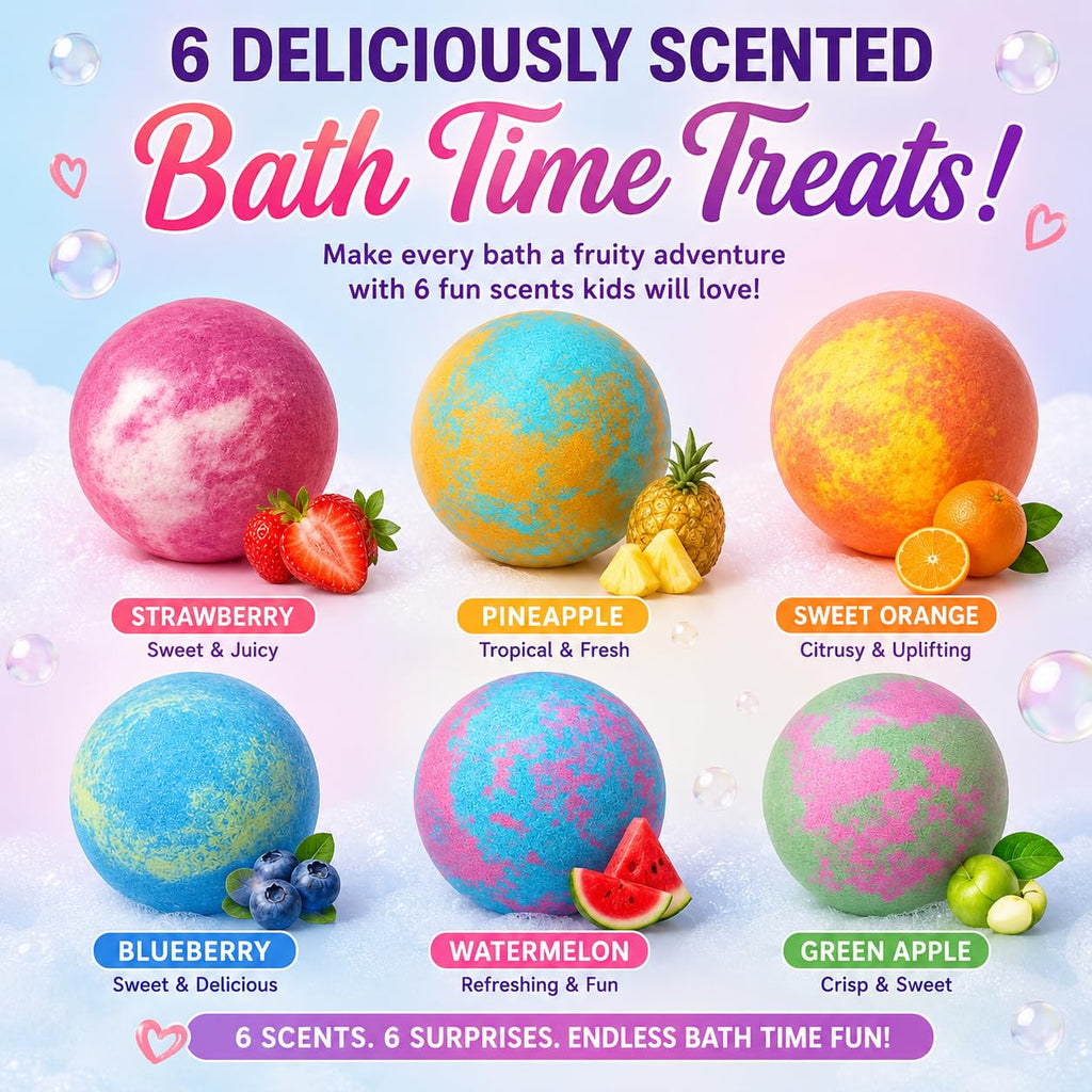 Bath Bombs for Kids with Surprise Inside - Organic Bath Fizzies with Toys Inside. All Natural, Gentle, and Kids Safe, Rainbow Spa Bath Fizz Balls, Birthday Gifts for Boys, Toddlers, Baby