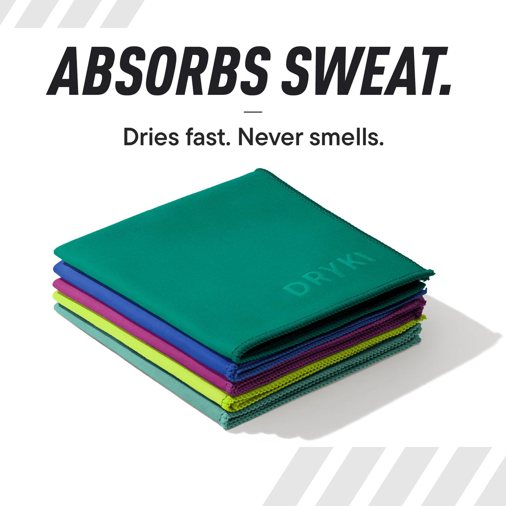DRYKI Sweat Absorbing Handkerchiefs - The Original Pocket-Sized Sweat Towels - Quick-Dry Microfiber Sweat Rags for Face, Hands, & Body - Men & Women - Gym, Sports, and Work (Forest: 5 Pack)