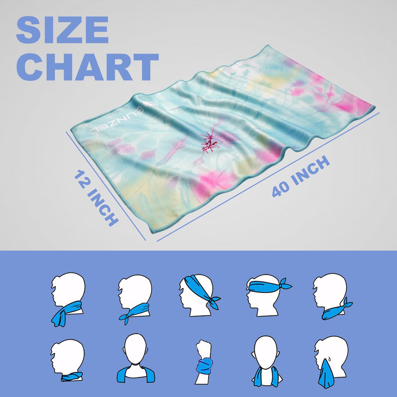 Eunzel Cooling Towel, Ice Towel for Neck, Soft Microfiber Chilly Towel Stay Cool for Sports, Yoga, Running, Gym, Workout, Biking, Camping & Outdoor Activities 40"x12"