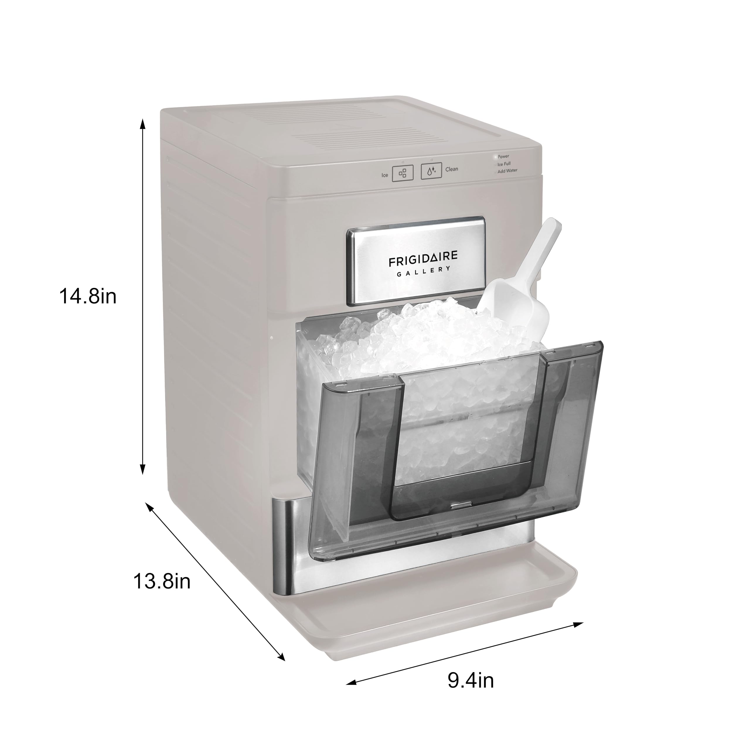 Frigidaire Gallery, 33 Lbs. Countertop Ice Maker, Nugget Shaped Ice, Stainless Steel Trim (Black)