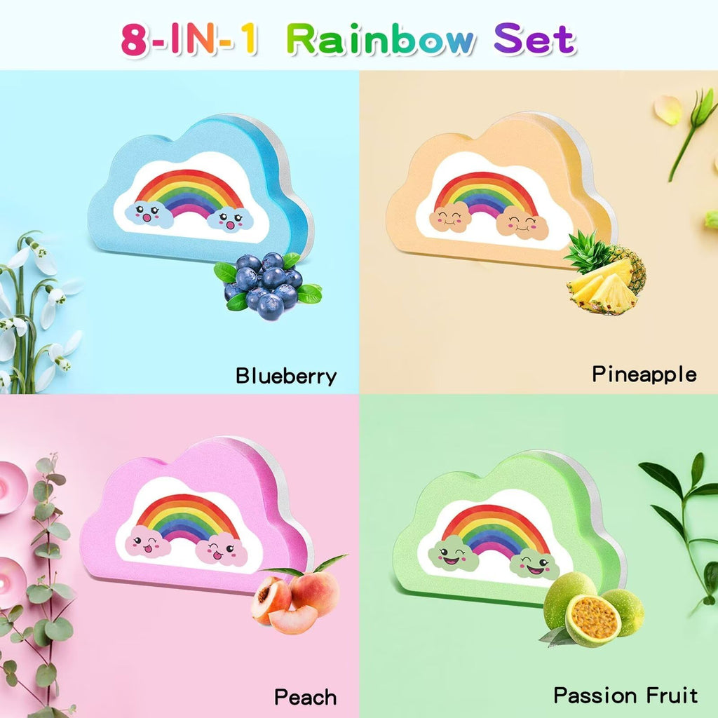 Rainbow Bath Bombs for Kids, Handmade 4 Pcs Kids Bath Bombs Gift Set for Girls Teens Toddler Rainbow Bubble Fizzy