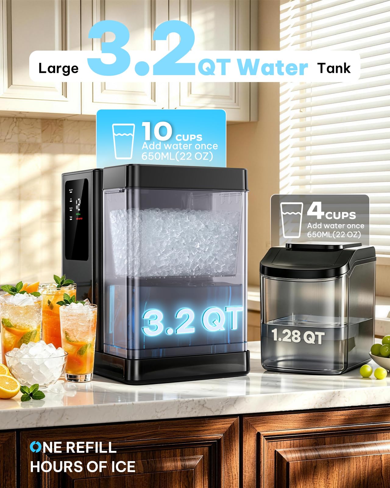 Silonn Nugget Ice Maker Countertop, Pellet Ice Machine with Self-Cleaning Function, Sonic Ice Maker Produces 36lbs of Chewable Ice in 24 Hours, Ideal for Home Kitchen and Office (Black)