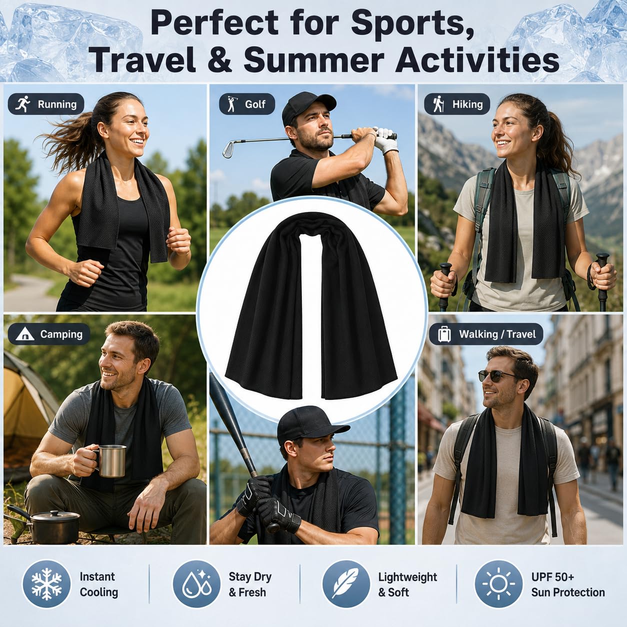 Cooling Towels 43.3" x 15.7" - Ice Towel, Sweat Towel, Cooling Towels for Neck & Face & Cooling Neck Wraps for Summer Heat - Neck Cooler for Quick Cool Down for Gym, Running, Golf, Yoga & Sports