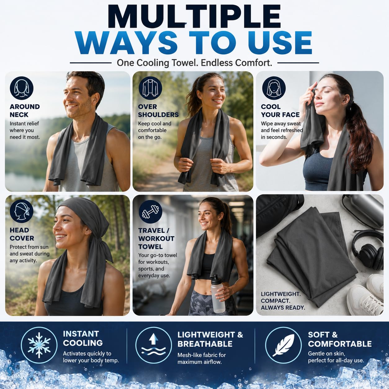 Cooling Towels 43.3" x 15.7" - Ice Towel, Sweat Towel, Cooling Towels for Neck & Face & Cooling Neck Wraps for Summer Heat - Neck Cooler for Quick Cool Down for Gym, Running, Golf, Yoga & Sports