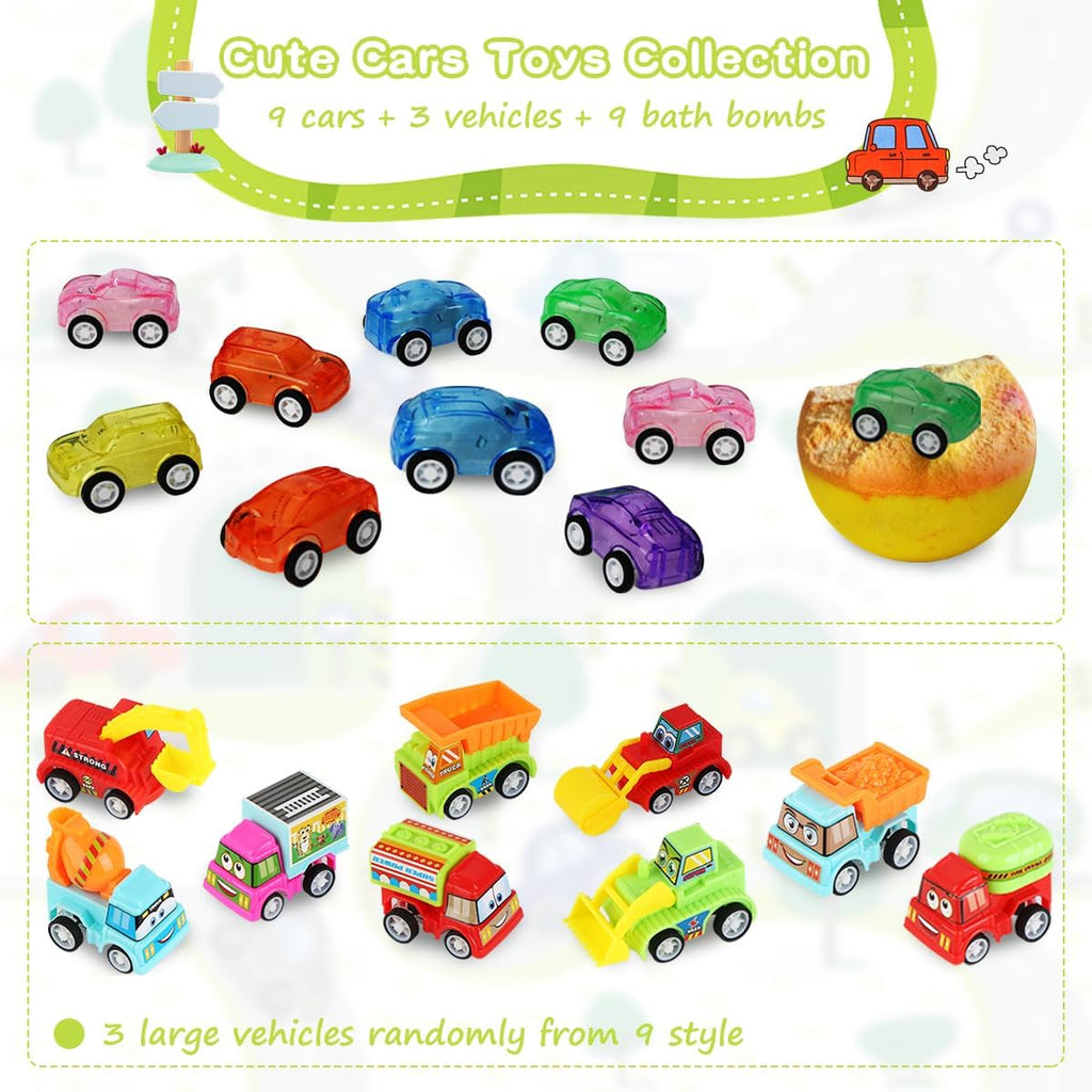 Bath Bombs for Kids with Toys Inside, 6 Pack Kids Bath Bombs with Surprise Car Bath Toys for Boys Girls, Fizzy Bubble Bath Ball Includes Pull-Back Vehicles Cars, Gift for Birthday Halloween Christmas