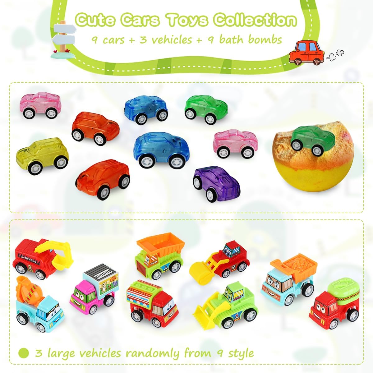Bath Bombs for Kids with Toys Inside, 6 Pack Kids Bath Bombs with Surprise Car Bath Toys for Boys Girls, Fizzy Bubble Bath Ball Includes Pull-Back Vehicles Cars, Gift for Birthday Halloween Christmas