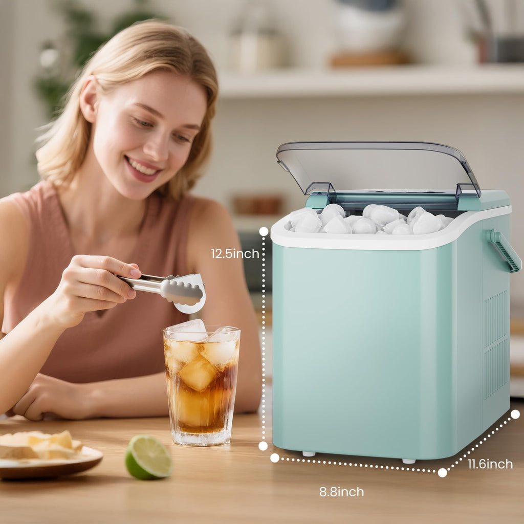 DUMOS Countertop Ice Maker with Handle, 26lbs/24H Portable Ice Machine | 9 Bullet Cubes Ready in 6 Mins, Self-Cleaning, Quiet Compact for Home, Kitchen, RV, Camping, Bright Black