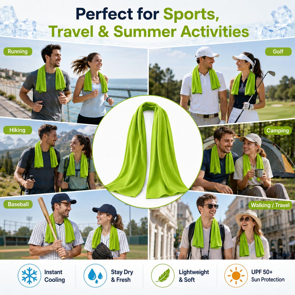 Cooling Towels 43.3" x 15.7" - Ice Towel, Sweat Towel, Cooling Towels for Neck & Face & Cooling Neck Wraps for Summer Heat - Neck Cooler for Quick Cool Down for Gym, Running, Golf, Yoga & Sports
